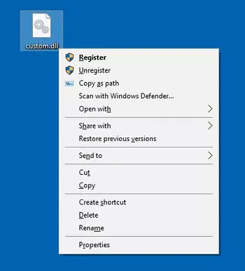 Registrar e cancelar o registro de DLLs elevados via menu de contexto do botão direito