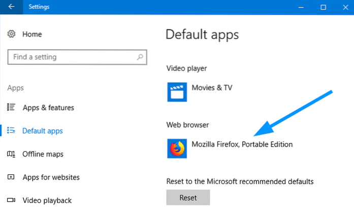 Register Firefox Portable with Default Programs or Default Apps in Windows