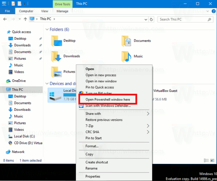 Eliminați fereastra Open PowerShell aici din meniul cu clic dreapta din Windows 10