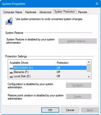 Restore Point creation disabled by Group Policy