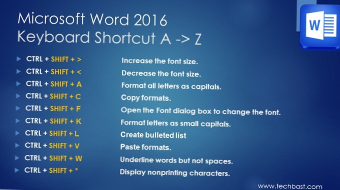 Sélectionnez tous les mots de raccourci 2016