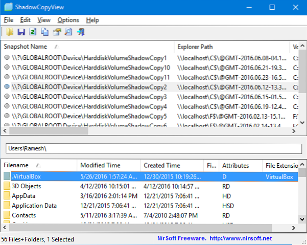 ShadowCopyView Recovers Files From Volume Shadow Copy Snapshots