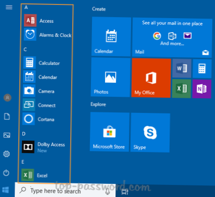 visa alla appar windows 10 startmeny