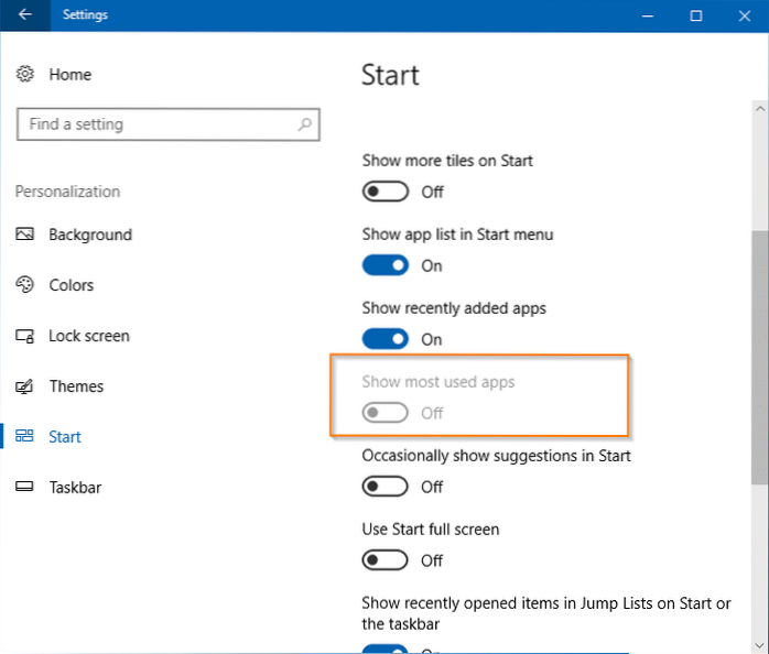 Vis mest anvendte apps Indstilling gråtonet i Windows 10 [Creators Update]