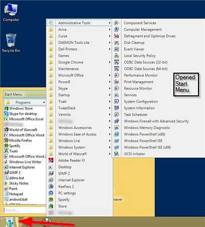 Start-knap i Windows 8 for at vende tilbage, men uden startmenuen
