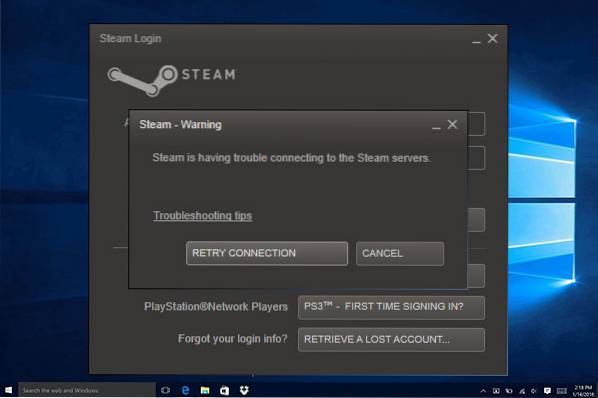Steam má potíže s připojením k parním serverům