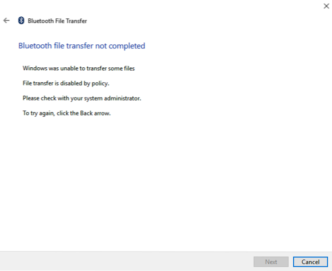 Unable To Send or Receive a file Using Bluetooth in Windows 10