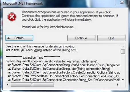 Unhandled Exception has occurred in your application error Fix