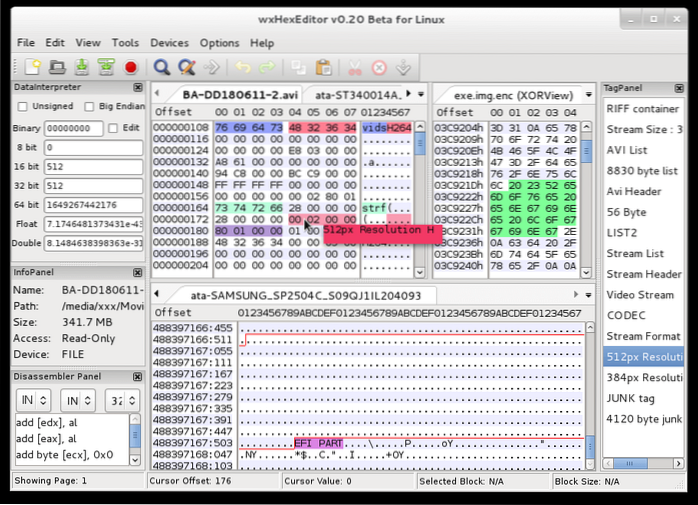 Usando un editor hexadecimal en Linux