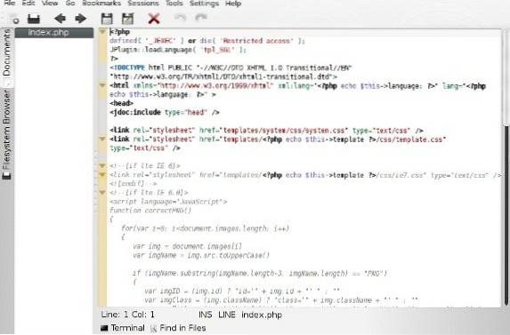 Používání Kate jako webového editora