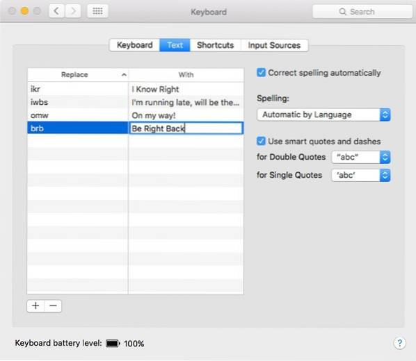 Usando atalhos de texto no Mac