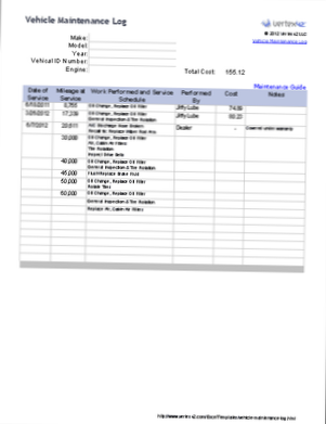 szablon dziennika konserwacji pojazdu