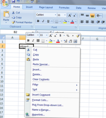 what is mini toolbar in excel