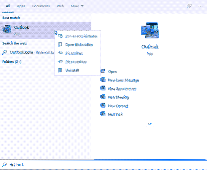 Where is Outlook.exe located in Windows 10