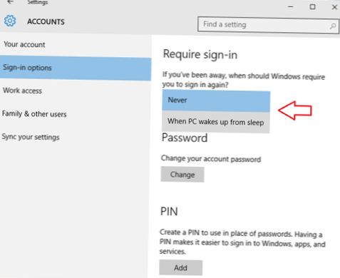 Windows 10 disabilita la schermata di accesso dopo il sonno