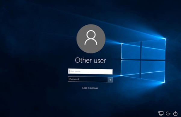 opções de tela de login do windows 10