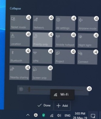 les actions rapides de Windows 10 ne fonctionnent pas