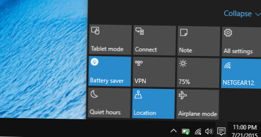 raccourci Windows 10 actions rapides
