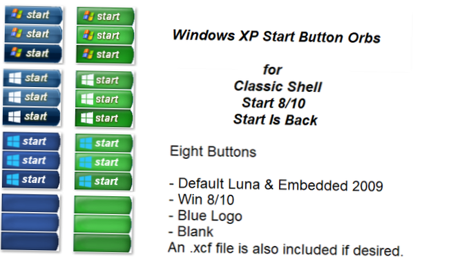 boutons de démarrage de Windows 10