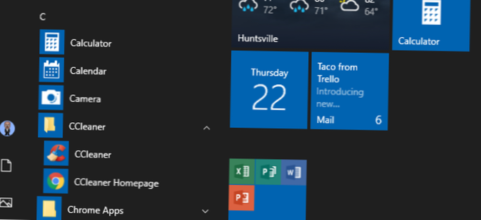 emplacement du menu de démarrage de Windows 10