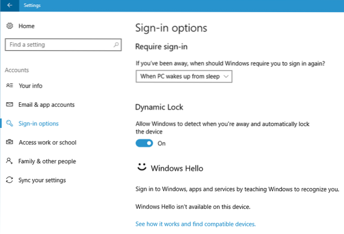 Windows farvel eller dynamisk lås - ny Windows 10-funktion