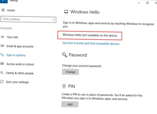 Funkcja Windows Hello niedostępna na tym urządzeniu (NAPRAWIONE)
