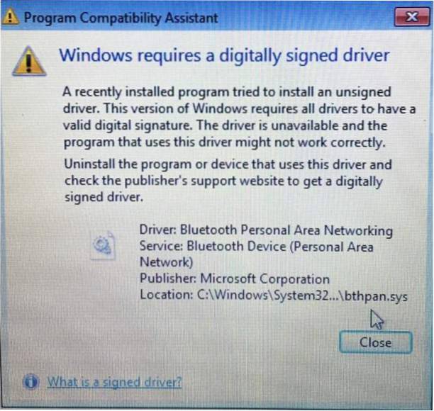 O Windows requer uma correção de driver assinada digitalmente no Windows 10 PC