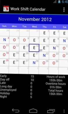 work shift calendar