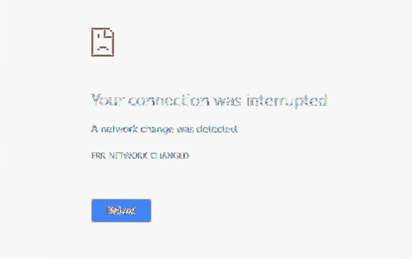La connessione è stata interrotta è stata rilevata una modifica alla rete