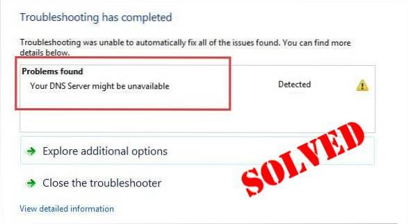 Serverul dvs. DNS ar putea fi indisponibil Eroare în Windows 10 Fix