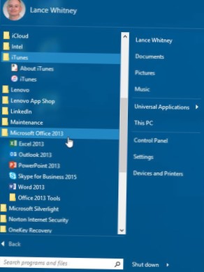 alternativní nabídka Start systému Windows 10