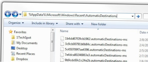 AppData Microsoft Windows seneste automatiske destinationer