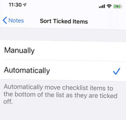 Apple Notes-checklist naar beneden