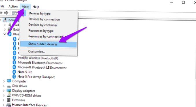 Bluetooth gömd i enhetshanteraren Windows 10