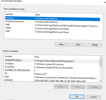 Impossible de modifier les variables système Windows 10