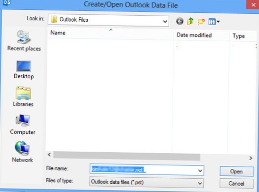 impossible de trouver le fichier pst Outlook