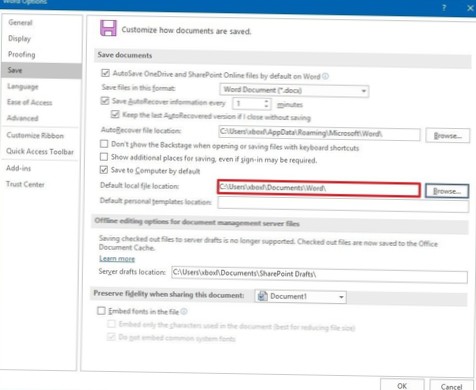 Ändern Sie den Standardspeicherort Office 365