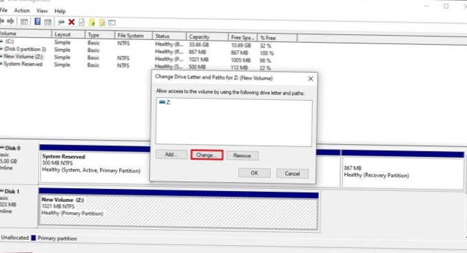 change usb drive letter windows 10