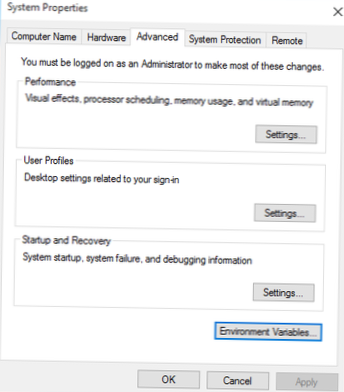Vérifiez la variable d'environnement Windows 10