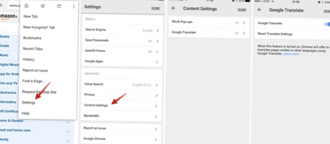 configuración de Chrome en ipad