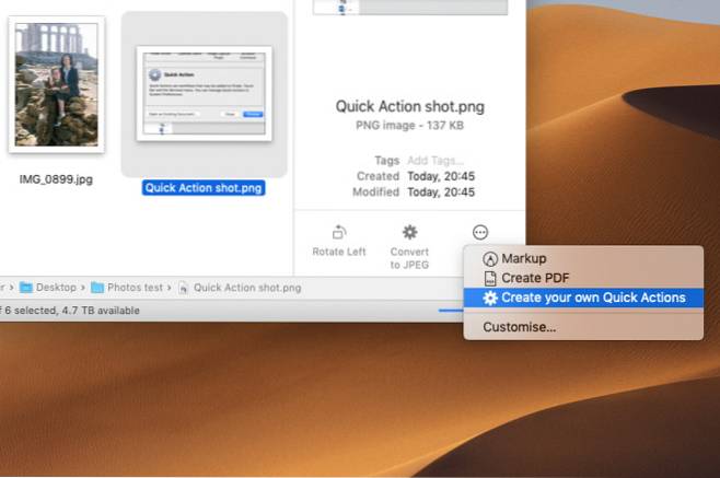 Vytváření a používání rychlých akcí v systému macOS Mojave