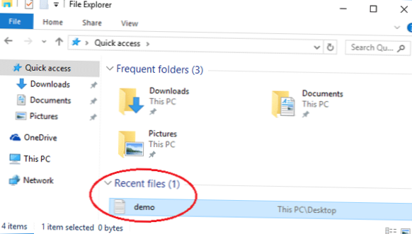 deaktiver nylige filer windows explorer