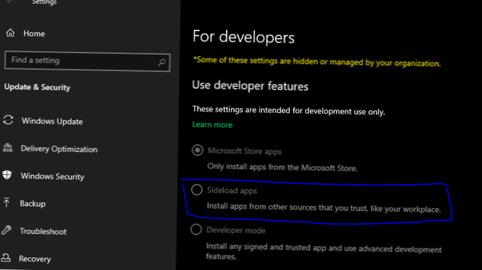 aktivere sideloading windows 10-registreringsdatabasen