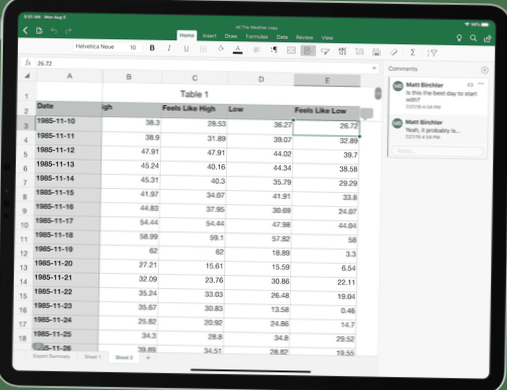 excel per l'aiuto di ipad