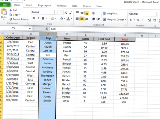 Excel comment sélectionner toutes les cellules avec des données dans une colonne