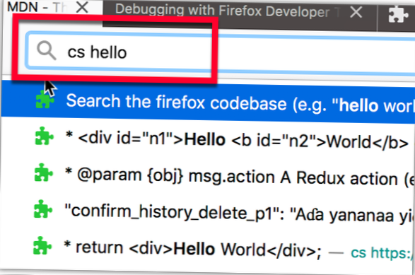 suggerimenti sulla barra degli indirizzi di Firefox