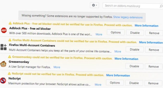 Firefox désactiver la vérification de l'addon