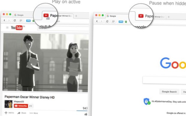 Firefox pause video, når du skifter fane