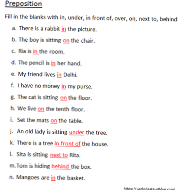 propoziția din față pentru clasa 1