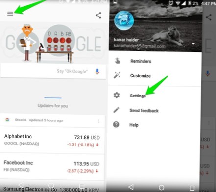 Google Now Einstellungen